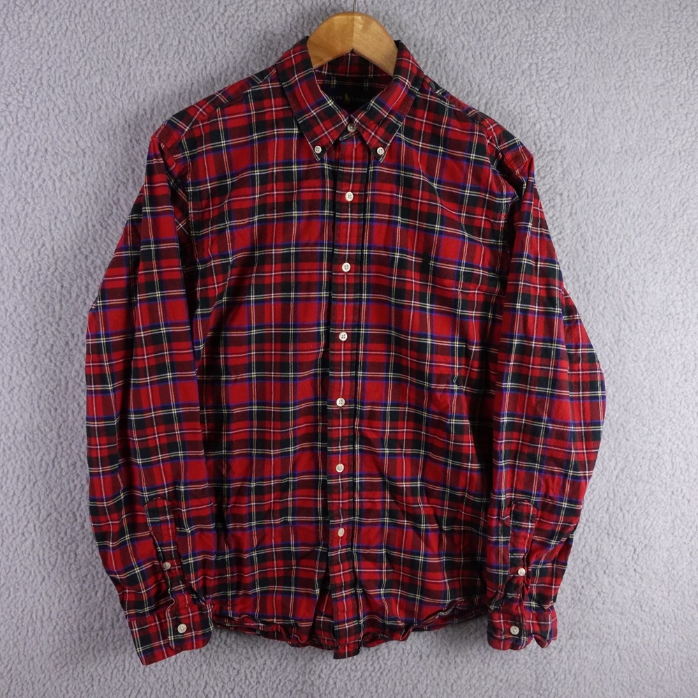 Ralph Lauren Mens Custom Fit Red Tartan Plaid Cotton Button Down Shirt Large